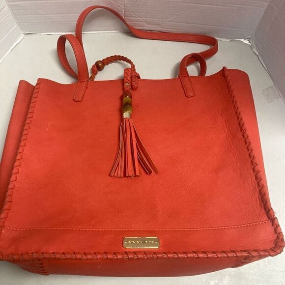 BIG BUDDHA Orange Tote 13X6X13 Bucket Style Woven Tassels - Picture 12 of 12